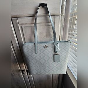 Authentic Kate Spade Signature Lucy Flower Laptop Tote Bag Light Blue NWOT